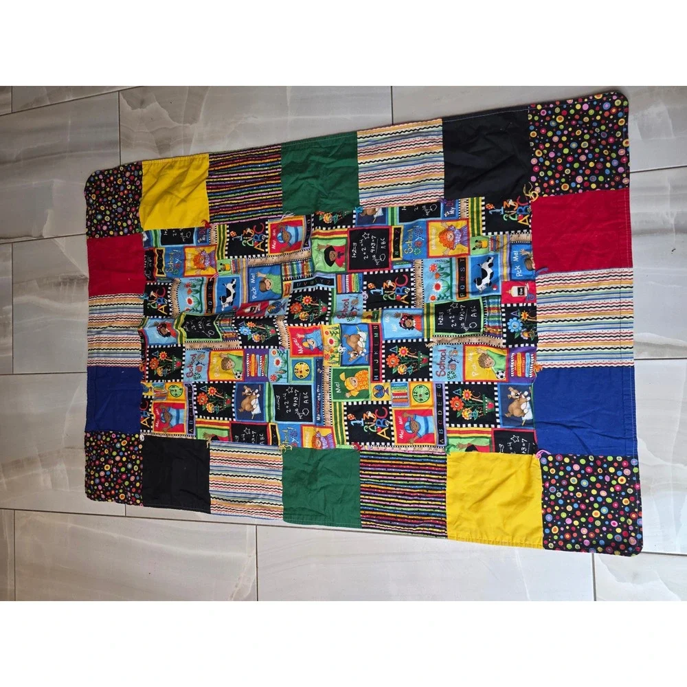 Handmade School Days Patchwork Quilt Alphabet ABC Teacher Gift Nursery 46x33 W1